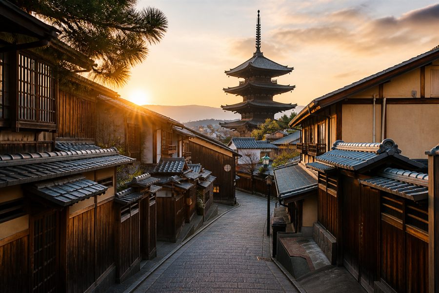 Tradycyjna zabudowa Kioto w Japonii